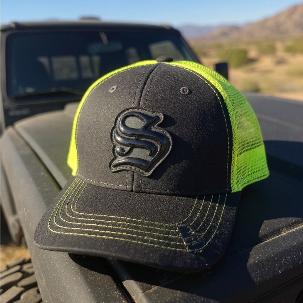 Black and Neon Green Cap with S Logo